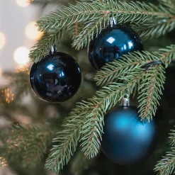 12 Donkerblauwe Kerstballen In Handige Box