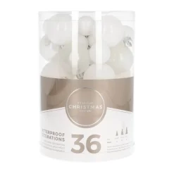 36 Kleine Kunststof Kerstballen Wit Mix In Koker