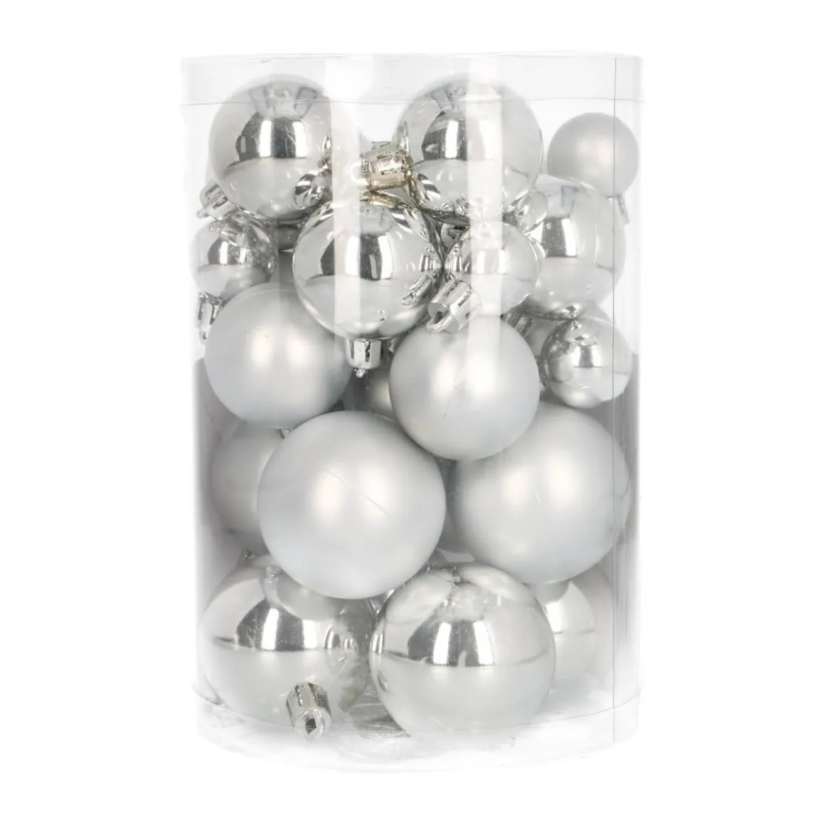 36 Kleine Kunststof Kerstballen Zilver In Koker