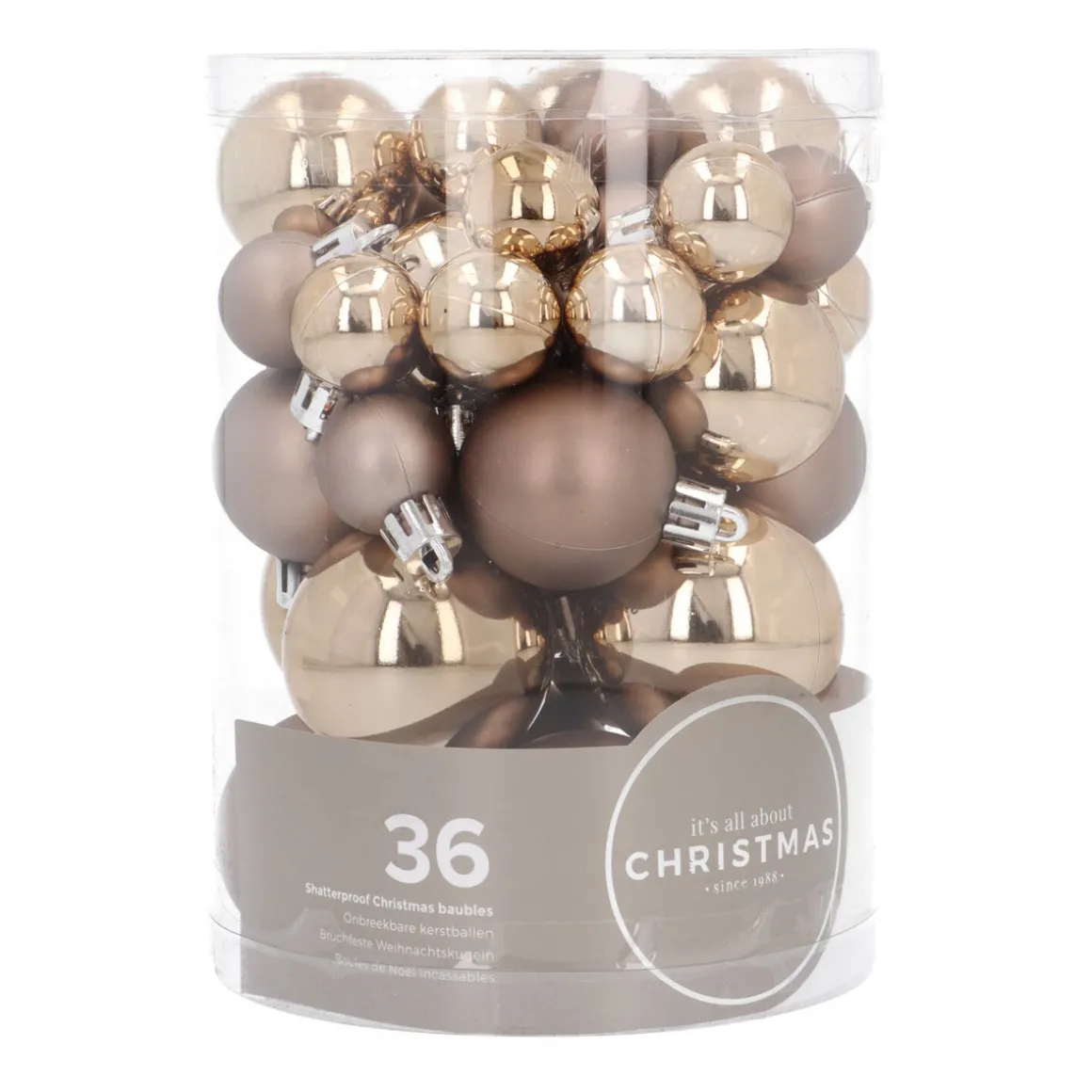 36 Kleine Kunststof Kerstballen Taupe In Koker