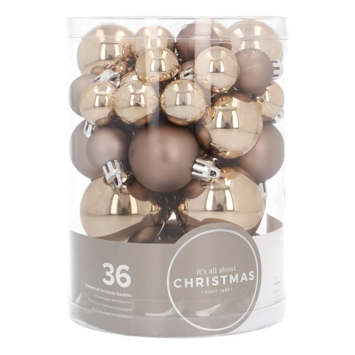 36 Kleine Kunststof Kerstballen Taupe In Koker