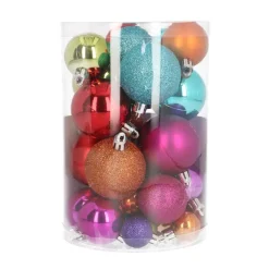36 Kleine Kunststof Kerstballen Multi Kleuren Mix In Koker