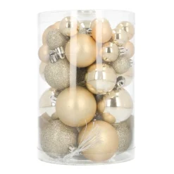 36 Kleine Kunststof Kerstballen Licht Goud In Koker