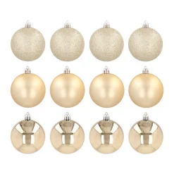 12 Kunststof Kerstballen Lichtgoud 7 Cm