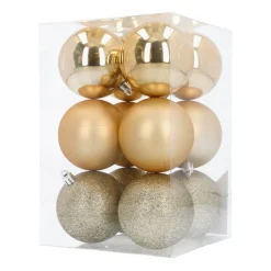 12 Kunststof Kerstballen Lichtgoud 7 Cm