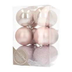 12 Kunststof Kerstballen Zachtroze 7 Cm