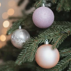 12 Kunststof Kerstballen Zachtroze 7 Cm