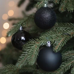 12 Kunststof Kerstballen Zwart 7 Cm