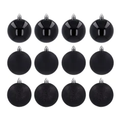 12 Kunststof Kerstballen Zwart 7 Cm
