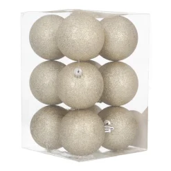 12 Lichtgouden Glitterkerstballen In Handige Box