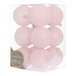 12 Roze Glitterkerstballen In Handige Box