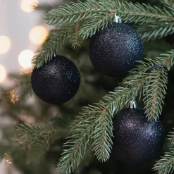 12 Zwarte Glitterkerstballen In Handige Box