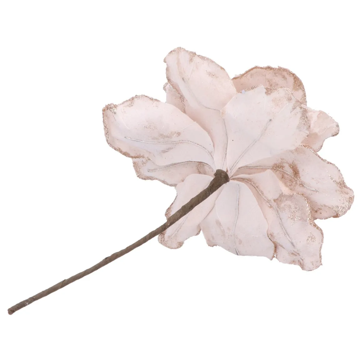 Beige Magnolia Decoratiebloem Met Glitters