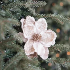 Beige Magnolia Decoratiebloem Met Glitters