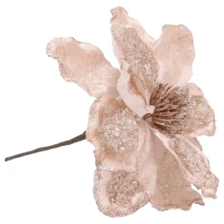 Beige Magnolia Decoratiebloem Met Glitters