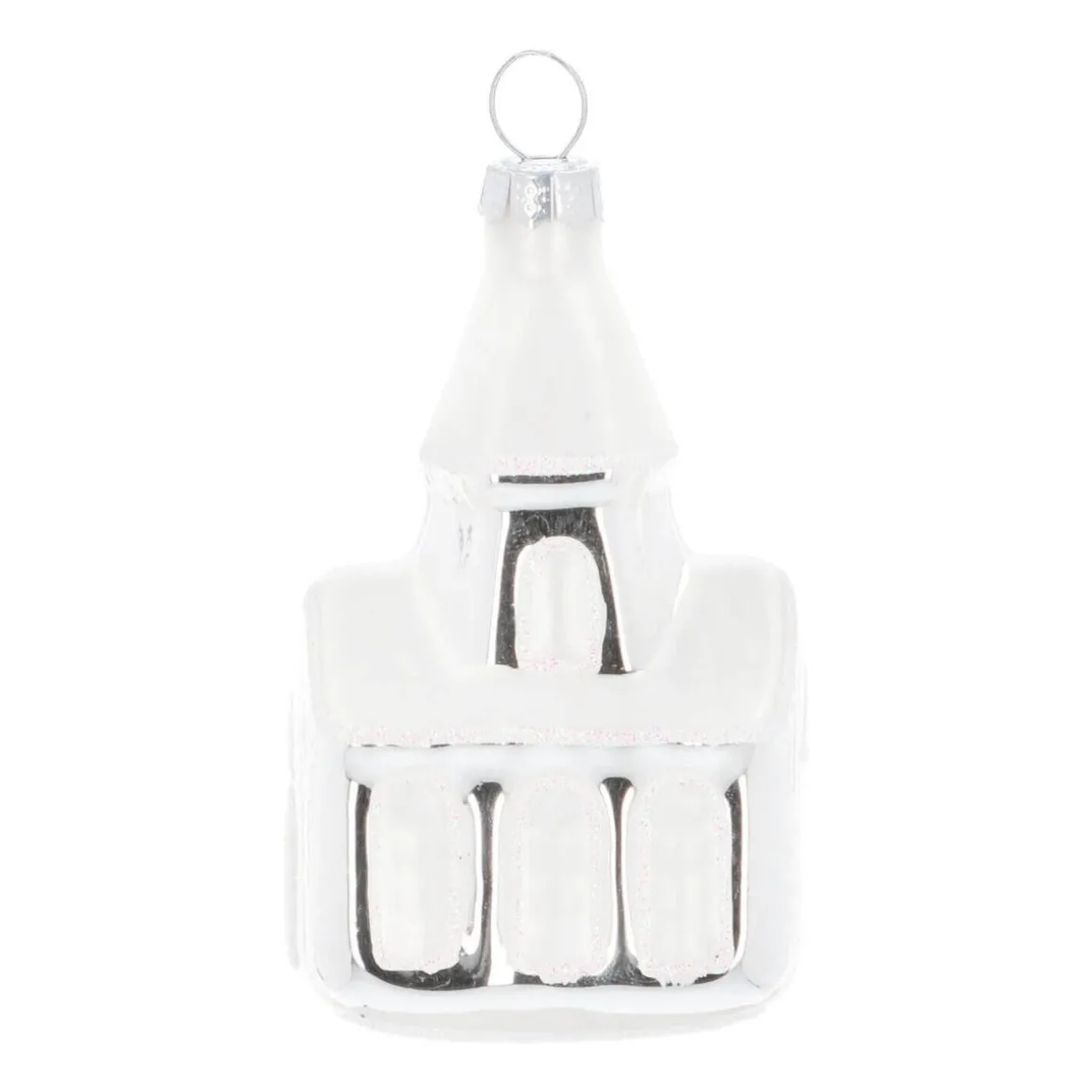 Bijzonder Glazen Kerkje Zilver Met Wit Dak 8 Cm