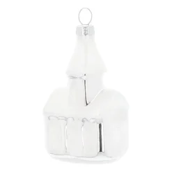 Bijzonder Glazen Kerkje Zilver Met Wit Dak 8 Cm