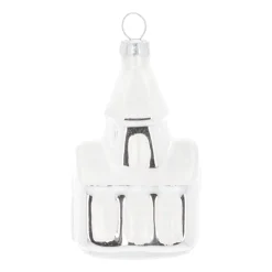 Bijzonder Glazen Kerkje Zilver Met Wit Dak 8 Cm