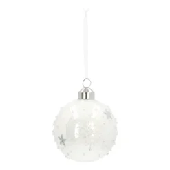 Bijzondere Glazen Kerstbal Wit Met Vlokken En Sterren 8 Cm
