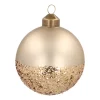 Bijzondere Glazen Kerstbal Taupe Met Goud Glitters 8 Cm
