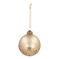 Bijzondere Glazen Kerstbal Taupe Met Goud Glitters 8 Cm