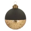 Bijzondere Glazen Kerstbal Mat Zwart Goud Dip Dye 8cm