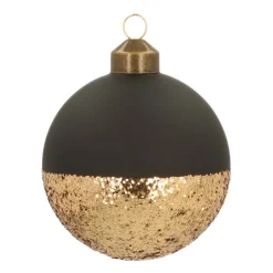 Bijzondere Glazen Kerstbal Mat Zwart Goud Dip Dye 8cm