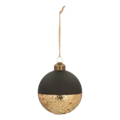 Bijzondere Glazen Kerstbal Mat Zwart Goud Dip Dye 8cm