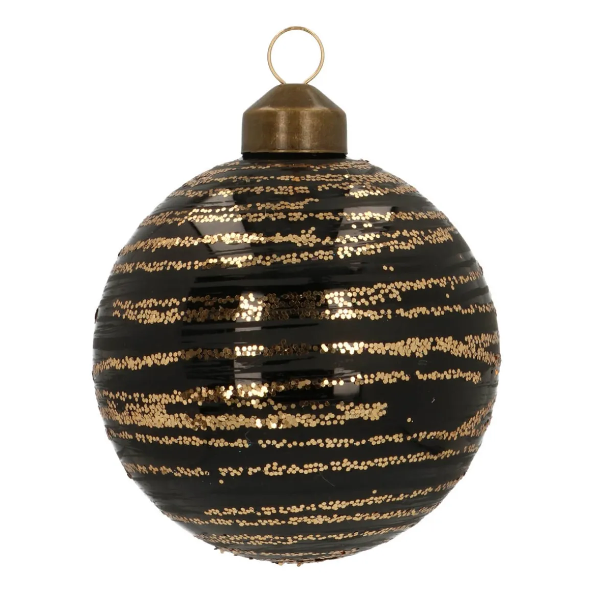 Bijzondere Glazen Kerstbal Champagne Met Glitter Lijnen 8cm