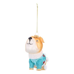 Bulldog Kersthanger Met Blauwe Wintertrui