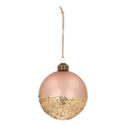 Champagnekleurige Kerstbal Met Glitterdip