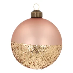 Champagnekleurige Kerstbal Met Glitterdip