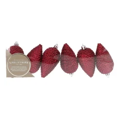 Dennenappels 6 St | Bordeauxrood | Kunststof | 9 Cm