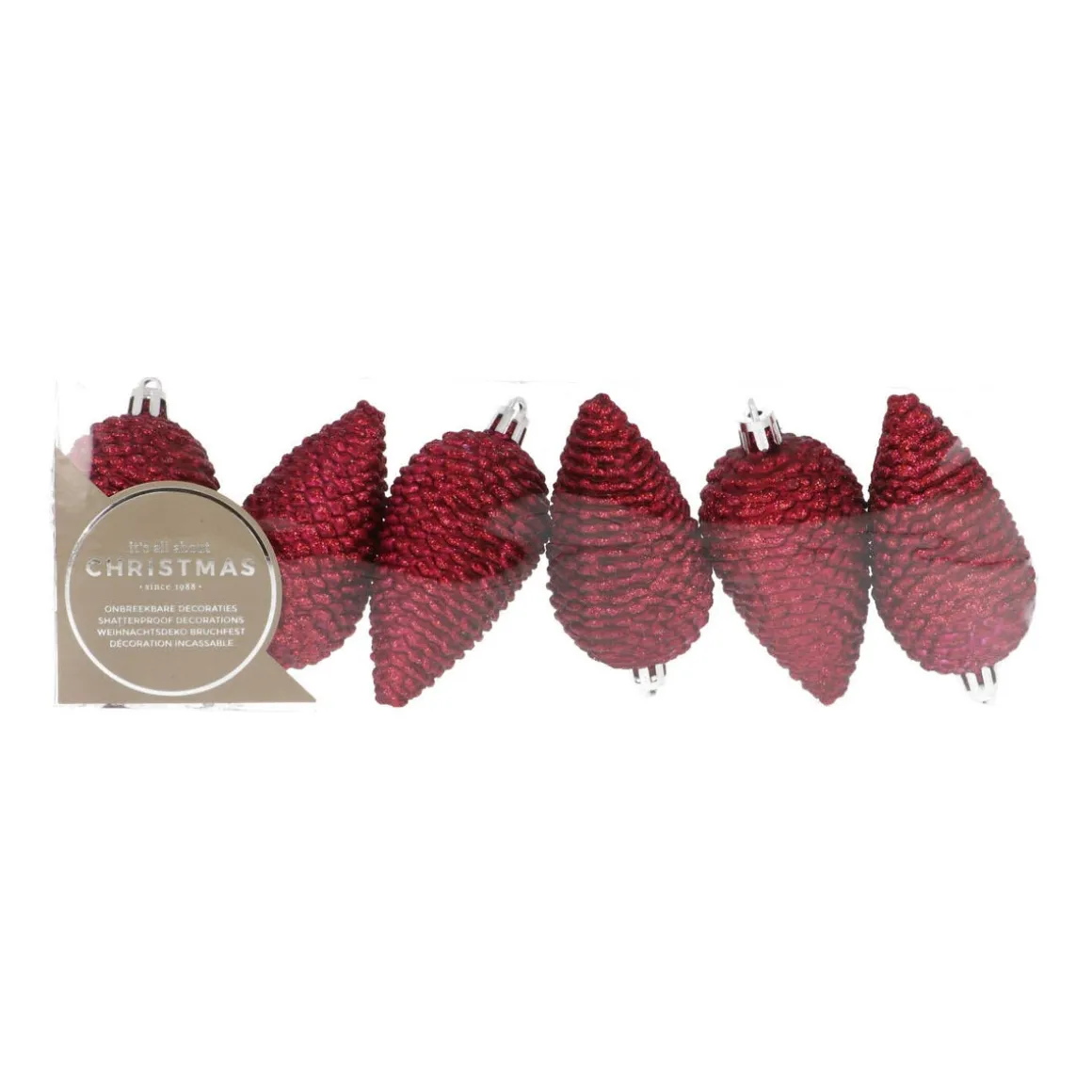 Dennenappels 6 St | Bordeauxrood | Kunststof | 9 Cm