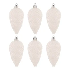 Dennenappels 6 St | Wit | Kunststof | 9 Cm