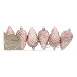 Dennenappels 6 St | Zachtroze | Kunststof | 9 Cm