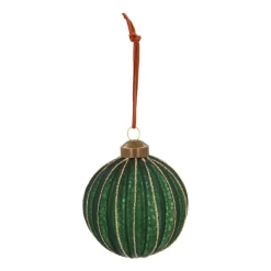 Diepgroene Kerstbal Met Gouden Glitterstrepen