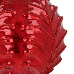 Dieprode Craquelé Kerstbal Met Bladmotief