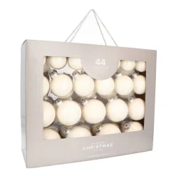Elegante Wolwitte Kerstballenset 44 Stuks In Handige Box