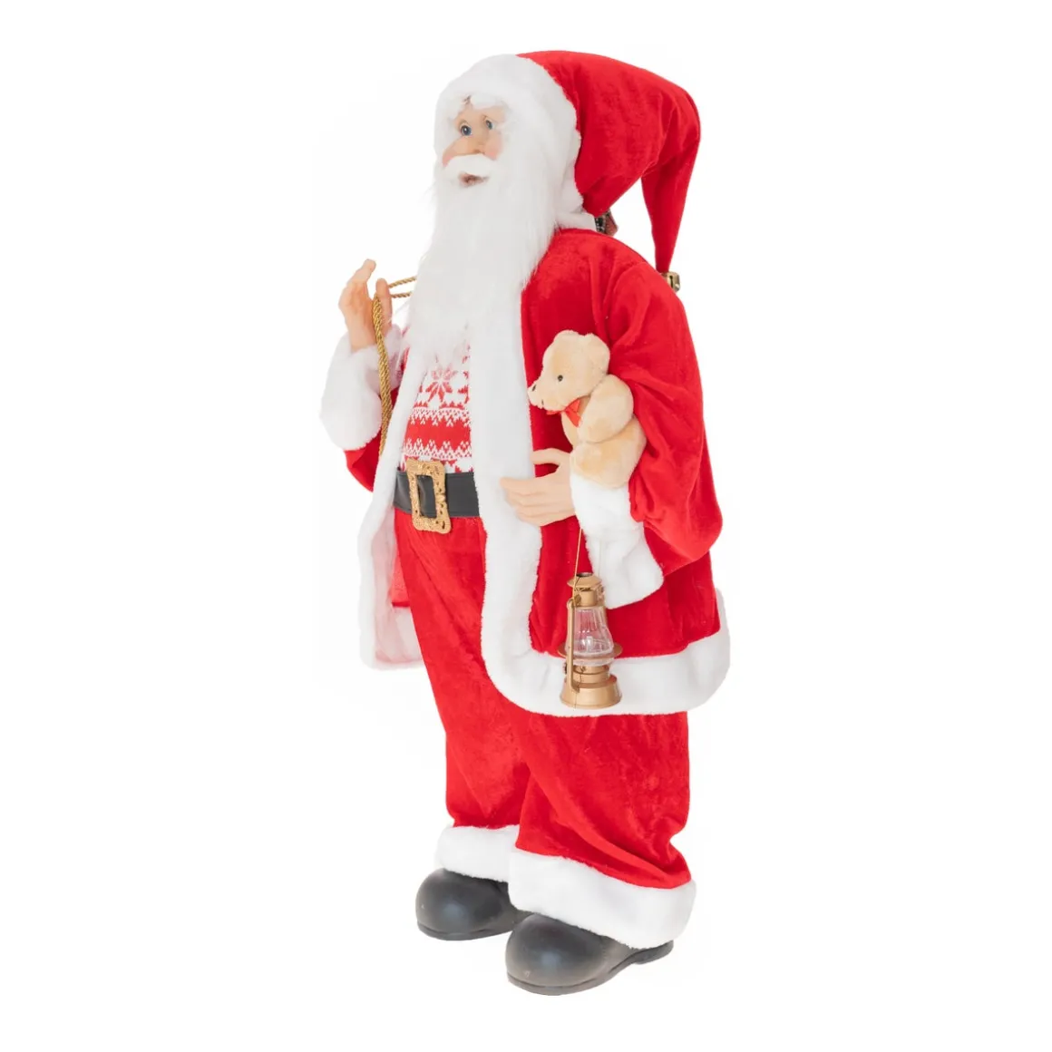 Extra Grote Luxe Staande Kerstman | Rood-wit | Stof | 80cm