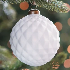 Geometrische Glazen Kerstbal 10 Cm Wit