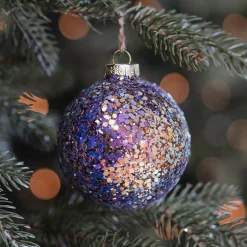 Glazen 'Galaxy' Kerstbal Met Glitters (buitenkant)