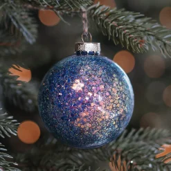 Glazen 'Galaxy' Kerstbal Met Glitters (binnenkant)