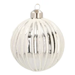 Glazen Kerstbal | Zilver Met Witte Glitters | 8 Cm