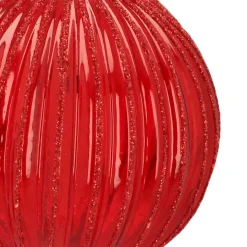 Glazen Kerstbal | Bessenrood Met Lijnen | 8 Cm