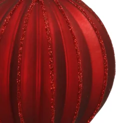 Glazen Kerstbal | Bordeauxrood Met Lijnen | 8 Cm