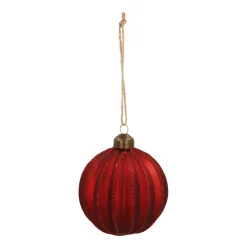 Glazen Kerstbal | Bordeauxrood Met Lijnen | 8 Cm