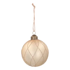 Glazen Kerstbal | Lichtgoud Met Gouden Lijnen | 8 Cm