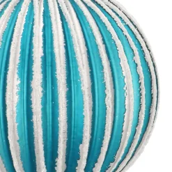 Glazen Kerstbal | Petrol Met Witte Glitterlijnen | 8 Cm