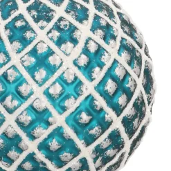 Glazen Kerstbal | Petrol Met Wit Ruitjespatroon| 8 Cm